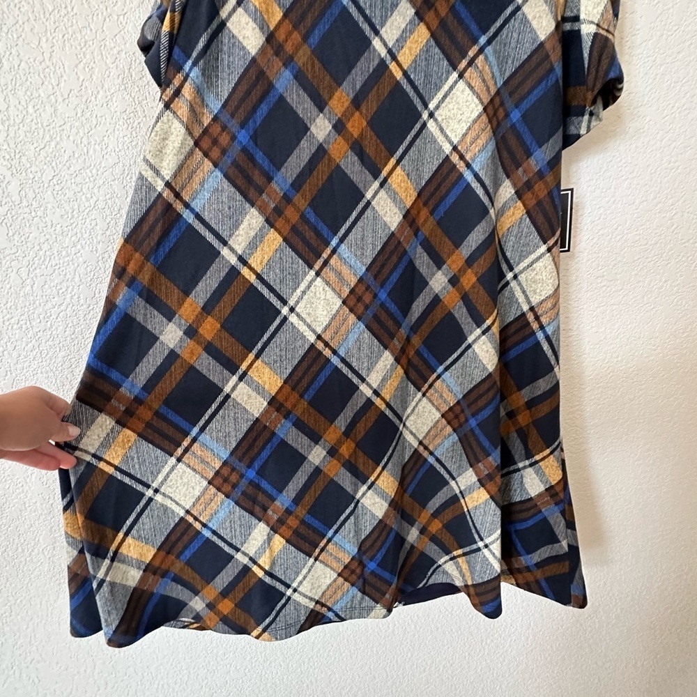 JH Women’s Flouncy A-line Cowl Neck Fleece Plaid Short Sleeve Dress Size XL - Picture 4 of 7
